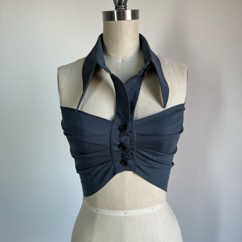 Vintage ROMEO GIGLI Blue Strapless Crop Top w/ Halter Neck